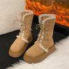 Women's fashion lightweight soft sole winter warm fur one snow boots padded lining non-slip casual sports cotton boots