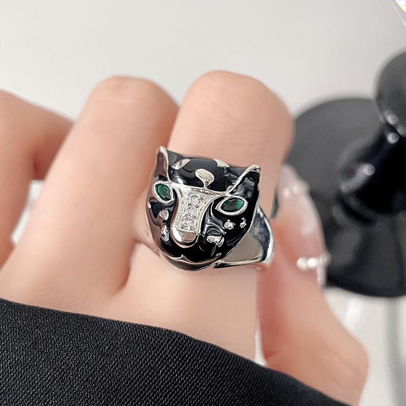 Tiger Panda Swan Open Ring Niche Design Cold Wind Jewelry Enamel Dripping Oil Index Finger Ring