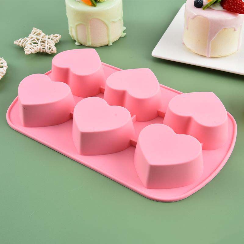 WTEMPO 1PC 6 Cavities Creative Love Shaped Silicone Bread Cake Mold Solid Color Simple DIY Soap Glue Crafts Handmade Mold