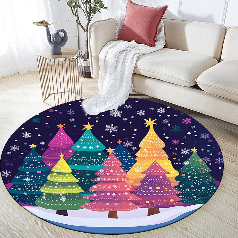 Colorful Trees Snow Winter Round Area Rug,Carpet Rug for Living Room Bedroom Sofa Playroom Decor,Non-slip Floor Mat