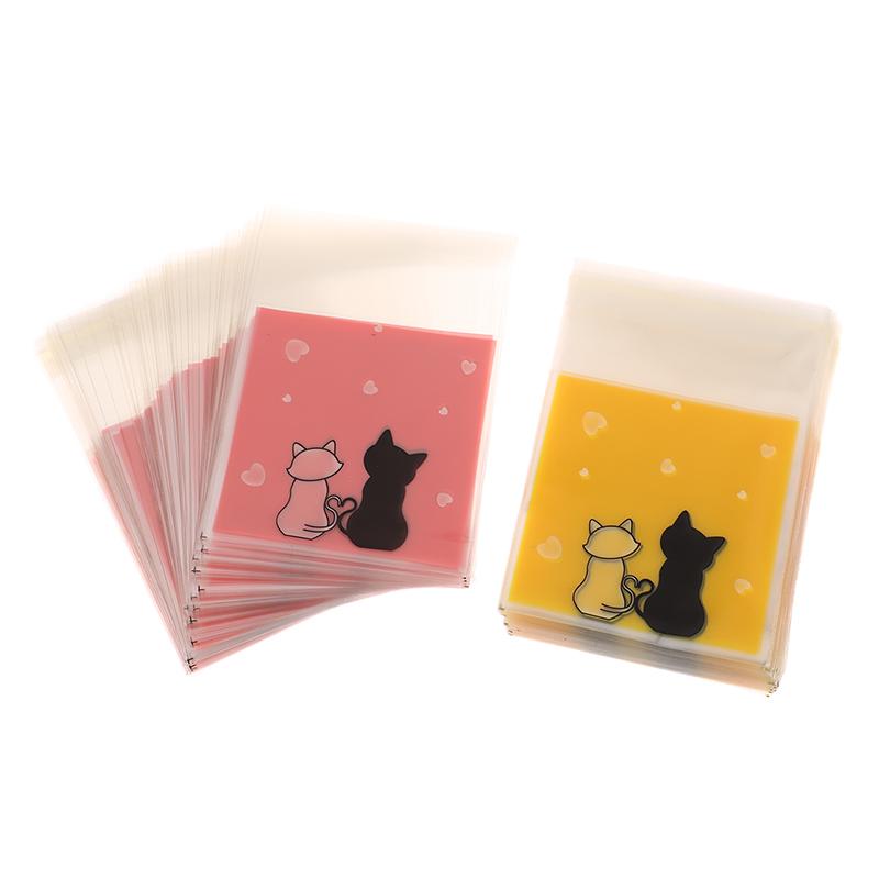 100 Stück Mini-Cartoon-Kekstüten zum Backen, Snacks, selbstklebende Tüten, Pärchen, Katzen, Kekse, Süßigkeiten, Schmuck, Geschenkverpackung, Plastiktüte
