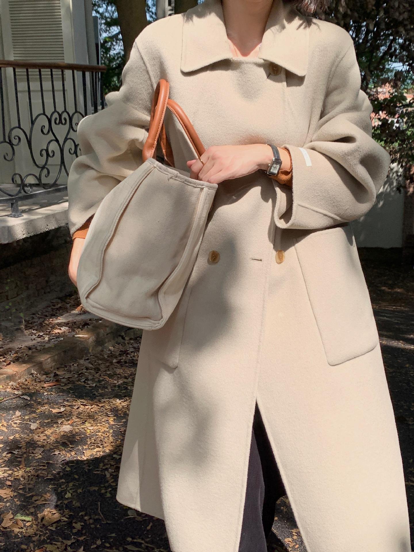 

517 двустороннее пальто из шерсти ручной работы женское высококлассное экстравагантное с меховым воротником теплое темпераментное пригородное шерстяное пальто M