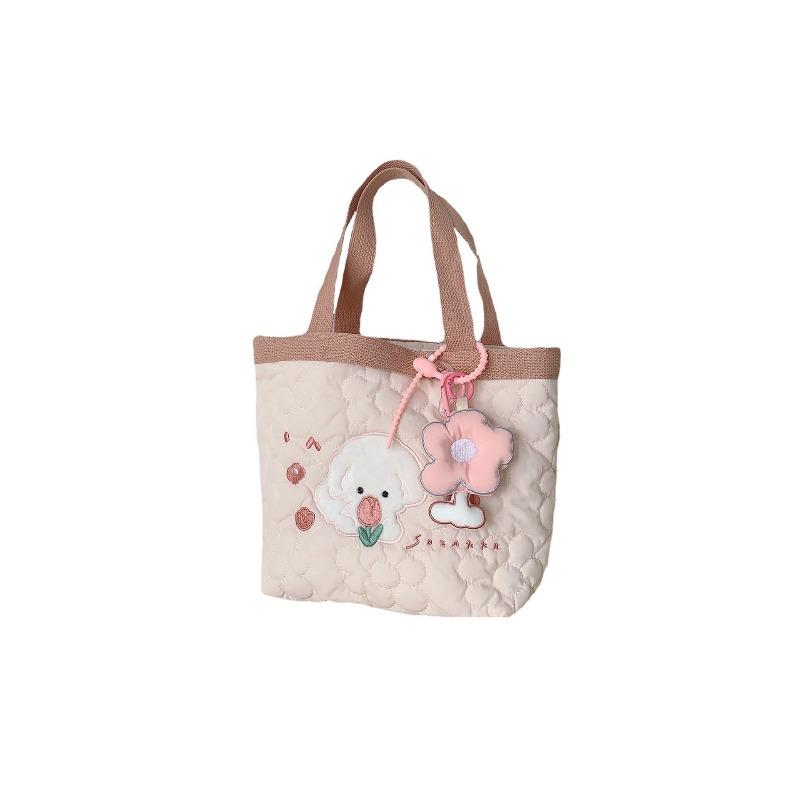 22 quilted flower handbag cute embroidered bento bag soft hand bag commute to work finishing bag