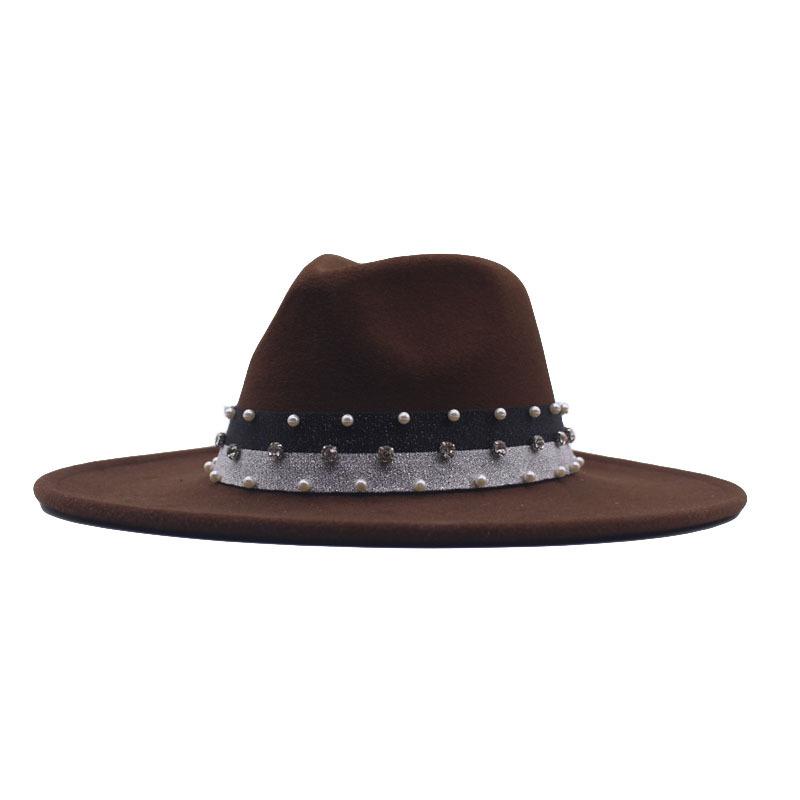 New Elastic Webbing Point Drill Men and Women Couple Hat Woolen Top Hat M Big Brim Jazz Hat