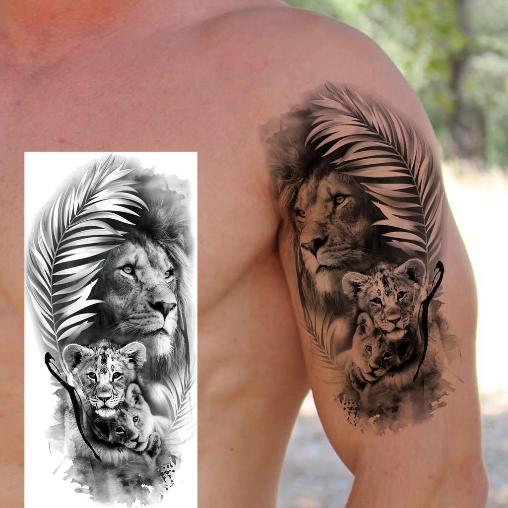 1 Sheet Realistic 3D Zeus Lion Warrior Temporary Tattoos For Men Women Adults, Long Lasting Waterproof Temp Fake Tattoo Stickers
