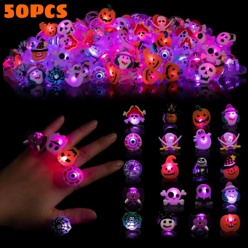 50pcs Halloween Led Flashing Light Rings Children'S Party Decoration Gift Toys