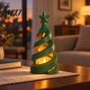 Festive PLA Plastic Art 3D Printed Christmas Tree Candle Holder, Spiral Small Shaped Compact Desktop Holiday Figurine Tealight Stand, Dining