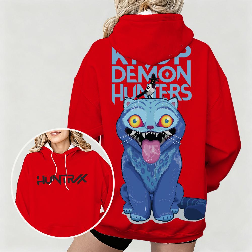 Hot Women's Oversized Hoodie with KPop Demon Hunters Bold Derpy & Bird Graphic Print Dual Side Art Design for Casual Daily Wear