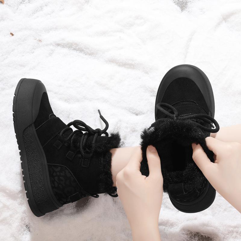thick-soled snow boots women's winter velvet thickened warm cotton shoes medium tube heightening temperament short boots