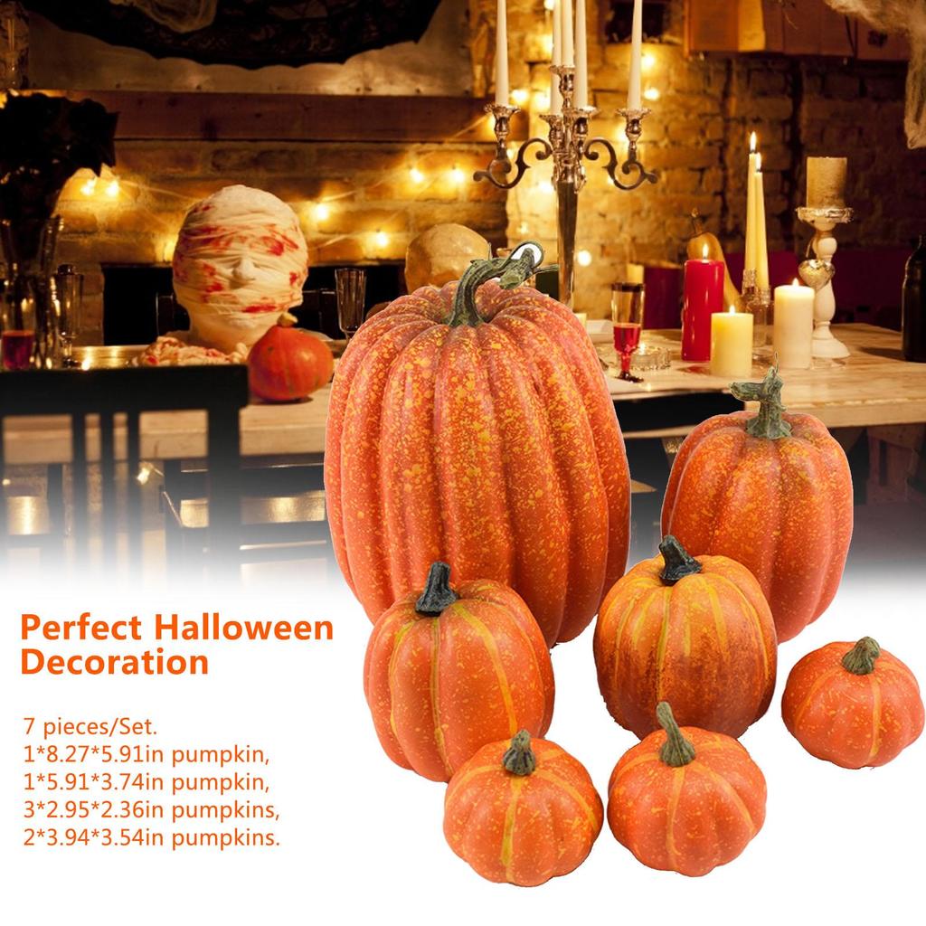 7pcs Fake Pumpkin Foam Pumpkins Assorted Sizes Faux Artificial Pumpkins Fall Pumpkin Decorations Tabletop Centerpiece Faux