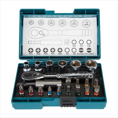Makita Ratchet & Bit Socket Set, 21-Piece Set, 6.35mm (1/4") Drive, B-54081