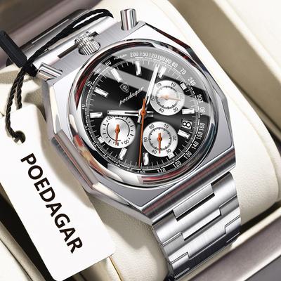 Mode Sport Herrenuhr Edelstahl Chronograph Datumsanzeige Leuchtzeiger Wasserdicht Militär Quarzuhren