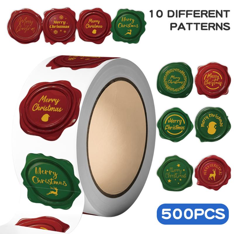 500Pcs/set Merry Christmas Stickers 1 Inch Round Christmas Tags Stickers For Kids Gift Baking Package Envelope Stationery Decor