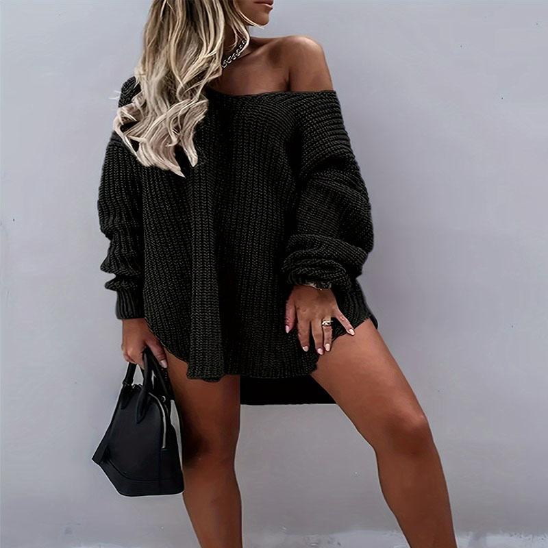 Women's Autumn and Winter Plus Size Slouchy V-Neck Knit Sweater