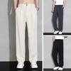 Männer Eis Seide Casual Lange Hosen Elastische Taille Knöpfe Fliegen Taschen Gerade Breites Bein Drapierte Dünne Business-Hose