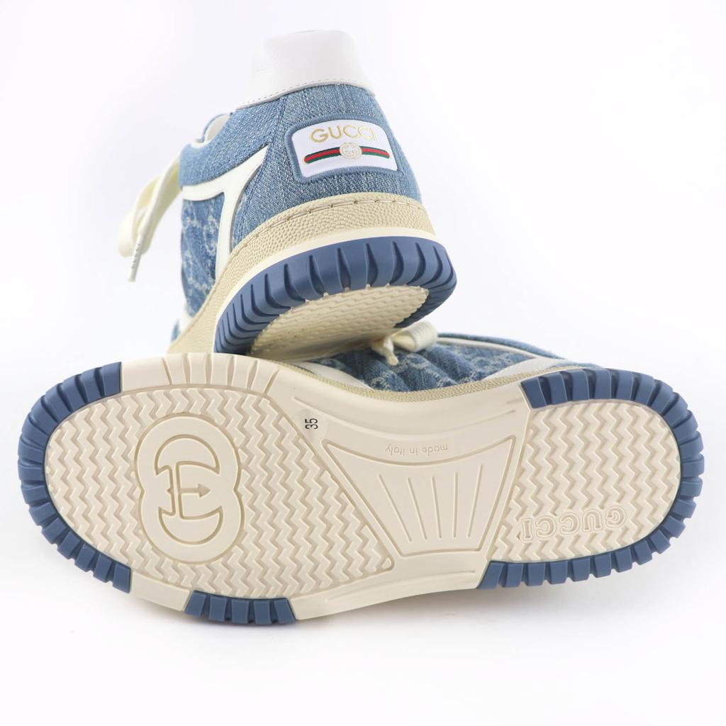 Pristine GUCCI Low Cut Sneakers Reweb GG Denim Leather Indigo Women 35 838831 Used
