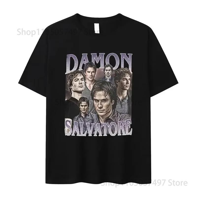 Damon Salvatore Ian Somerhalder Tv Show Tshirt For Women Summer Tops Tshirts Oneck Women Clothing Streetwear Female T Shirt