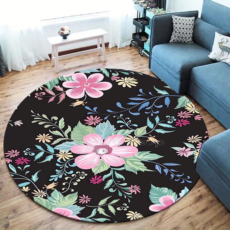 Beautiful flowers Round Area Rug,Carpet Rug for Living Room Bedroom Sofa Playroom Decor,Non-slip Floor Mat