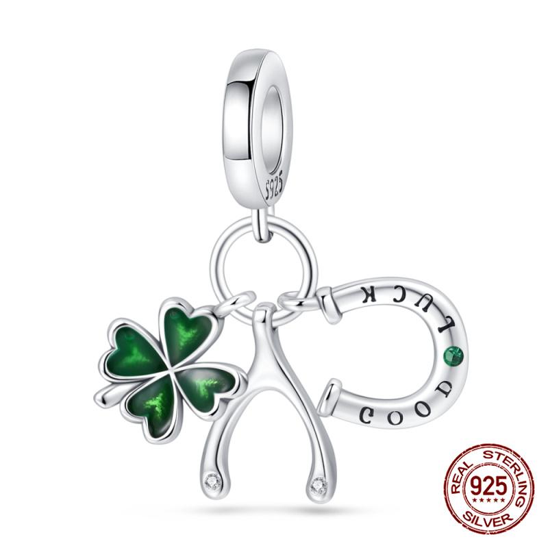 100% 925 Silver Heart Shaped Four Leaf Clover Ladybug Charms Fit Original 925 Women Bracelet DIY Jewelry Making Gift