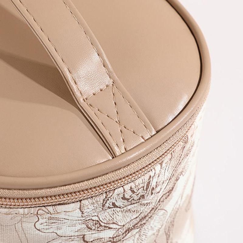 Elegant Portable Makeup Bag Lace Floral Pattern Cosmetic Storage Bag With Handle Large Capacity Travel Toiletry Pouch For Women