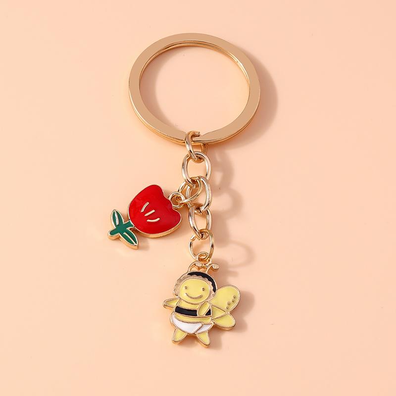 Cute Enamel Bee Keychain Flower Key Ring Pendant for Car Key Holder Women Girl Handbag Decor DIY Handmade Jewelry Gift