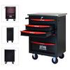 5-Drawer Multifunctional Tool Trolley with Casters, for Garage, Workshop, Warehouse and Repair Shop, with Stainless Steel Worktop, Black-Red