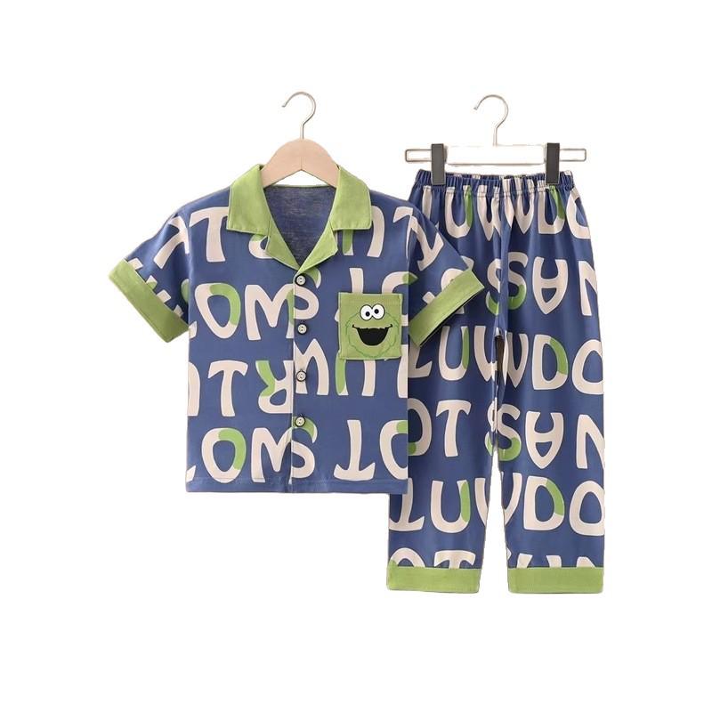 Kinder Cartoon Baumwoll-Pyjama-Set - Kurzarm, lange Hose für Jungen & Mädchen