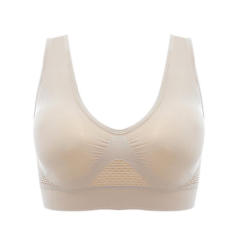 Women's Plus Size Wireless Sports Bra with Breathable Mesh for Yoga and Running