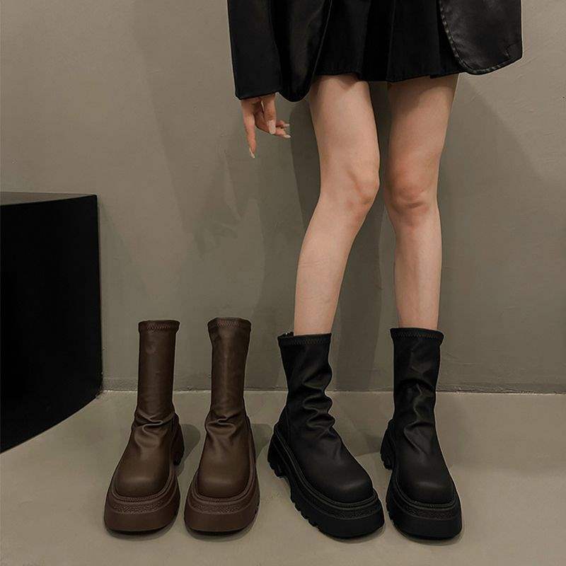 Brown short boots children's 2025 spring and autumn new small thick-soled thin short boots single boots black Martin boots