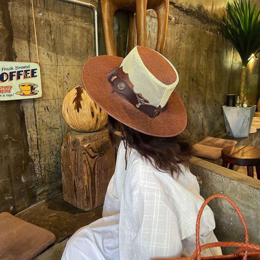 Ethnic Style Western Cowboy Hats Wide Brim Sun Protection Fisherman Cap Outdoor