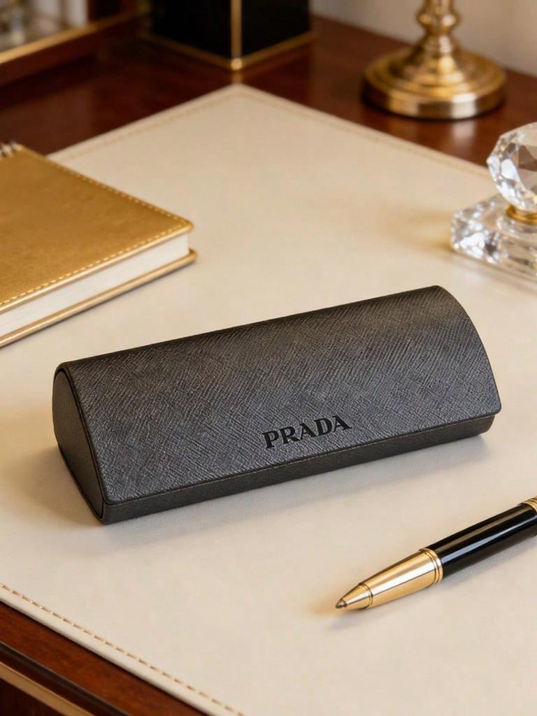 Prada Estuche Duro para Gafas de Cuero PU Negro
