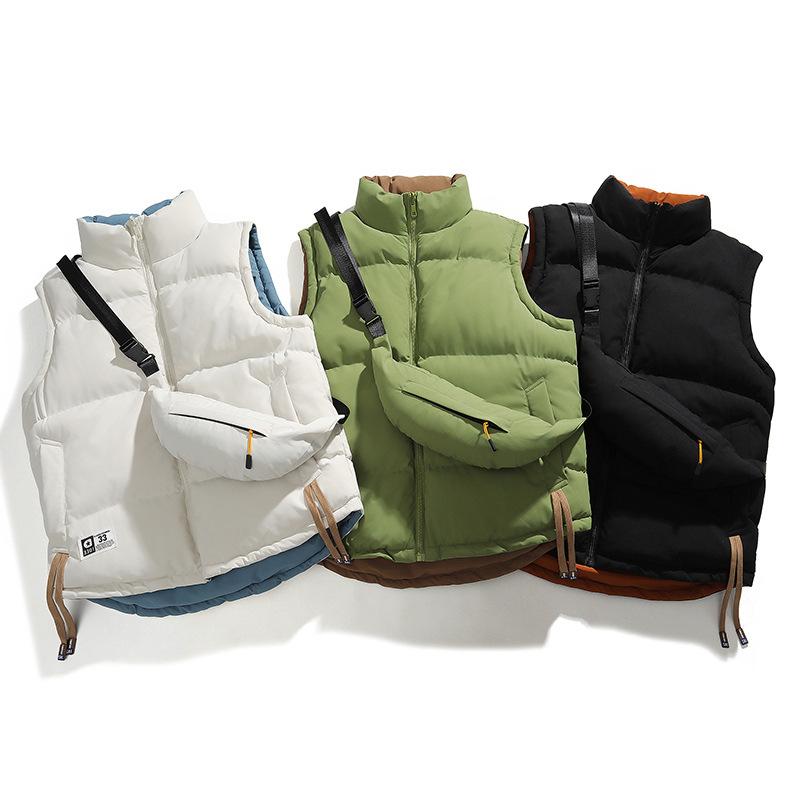 Reversible Men's Vest Down Cotton Vest Men's Winter Warm Casual Thickened Large Size Green Vest Jacket