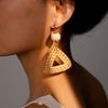 Coffee-Colored Wooden Bead Teardrop Tassel Earrings In Retro Ethnic Style