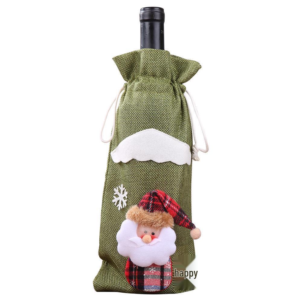 Christmas Wine Bottle Cover - Burlap Gift Bag with Santa & Snowman Design