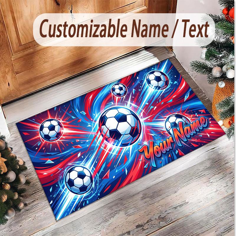 Fußball-Thema Weicher Kristall-Samt Teppich Benutzerdefinierter Name & Text Druck Rutschfester Boden Teppich für Schlafzimmer Wohnzimmer