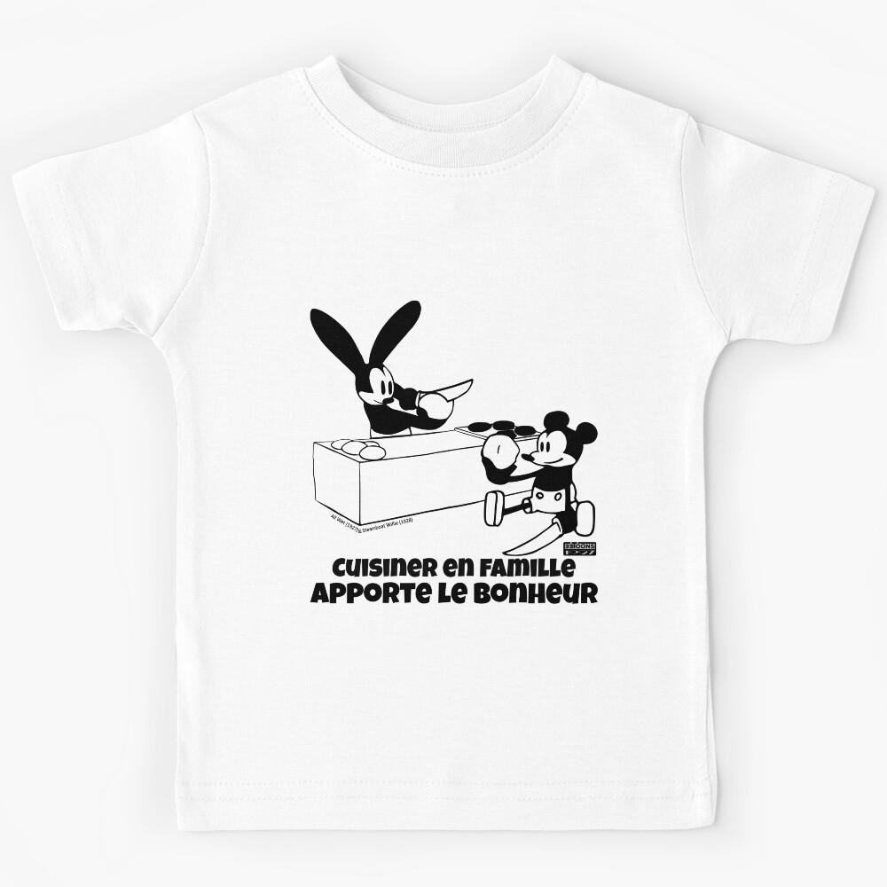 Oswald and Mickey - Cooking with Family Brings You Happiness (All Wet, 1927; Steamboat Willie, 1928) (French version) Kids T-Shirt 130