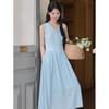 Summer Sweet Xiaoqing Vacation Style Solid Color Waist Vest Skirt Women's Sleeveless Dress