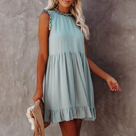 Dámské šaty plus size bez rukávů letní šaty elegantní vintage dámské volánové plážové modré mini šaty vestido