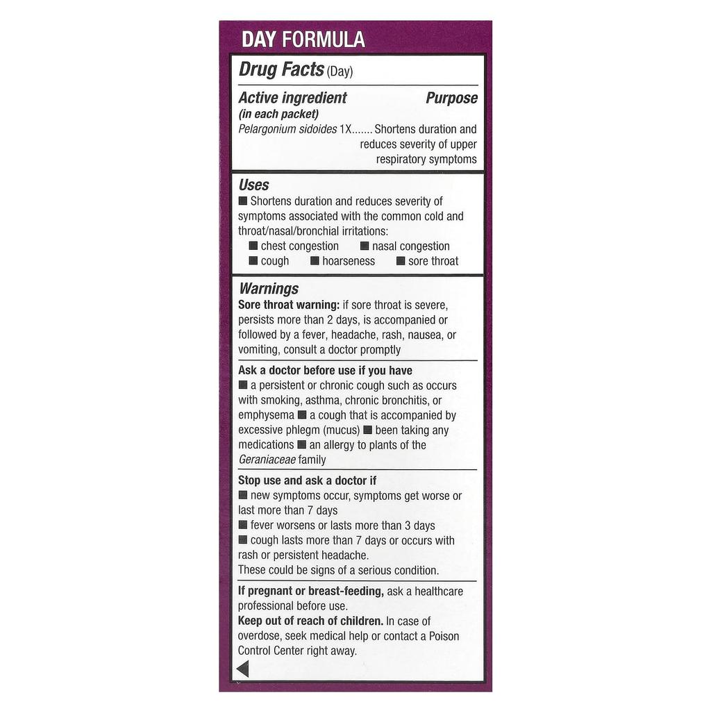 Nature's Way Umcka®, Cold Relief Warm Drink, Day & Night, Ages 6+, Lemon, Honey-Lemon, 12 Packets, 5G (0.17Oz) Each