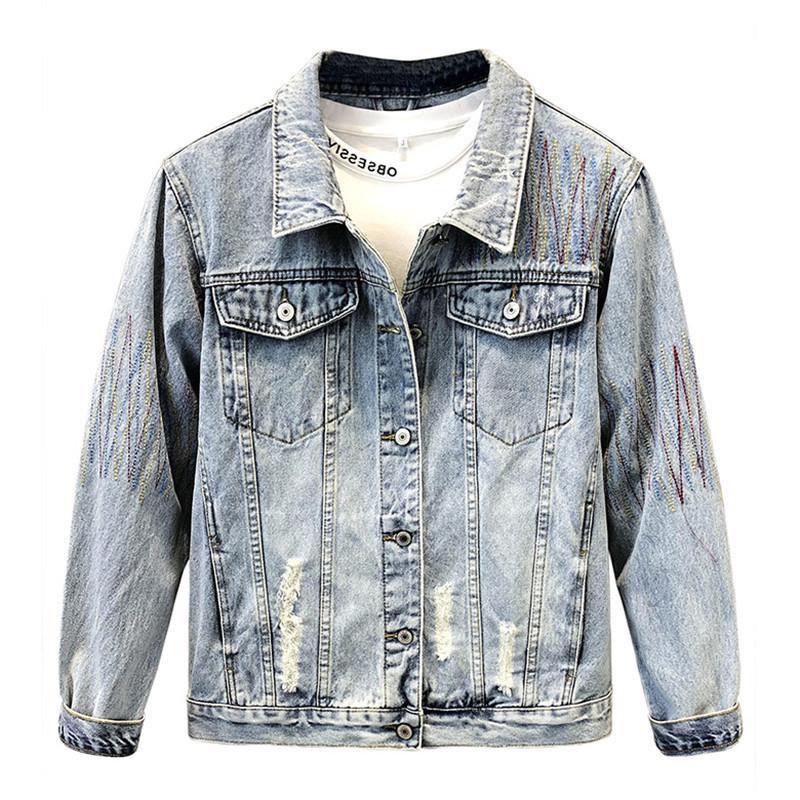 Men's American Retro Embroidered Washed Denim Jacket - Trendy, Loose Fit, Casual Spring/Autumn Outerwear