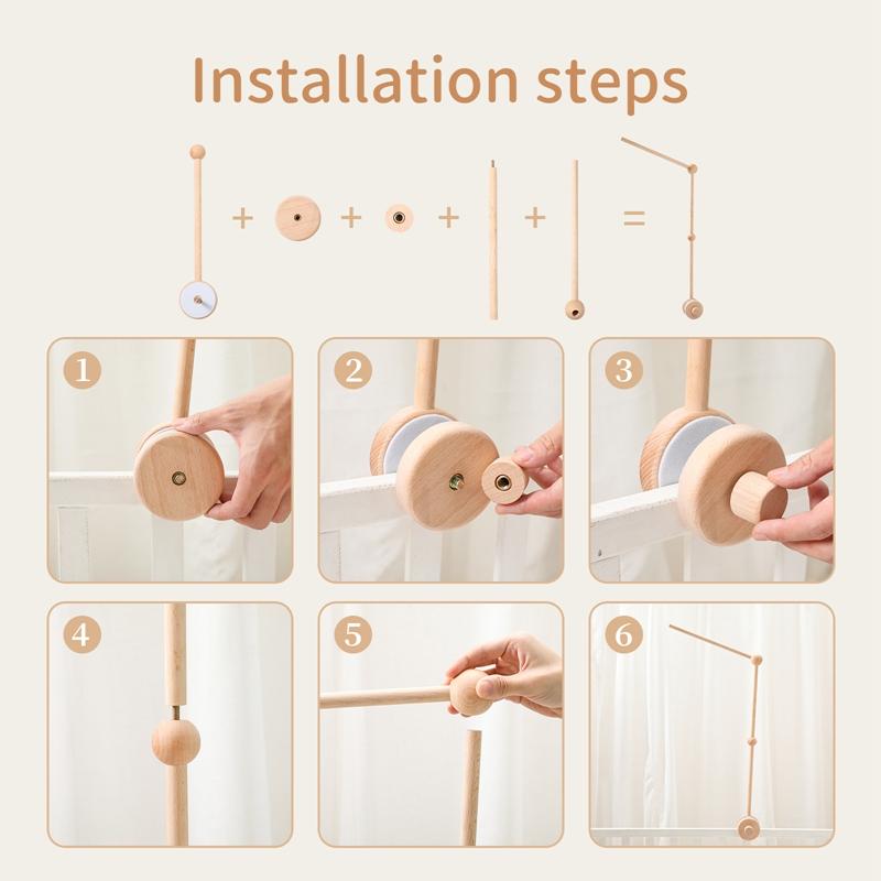 3Pcset Baby Wooden Bed Bell Bracket Mobile Hanging Rattles Toy Hanger Baby Crib Mobile Bed Bell Wood Toy Holder Arm Bracket