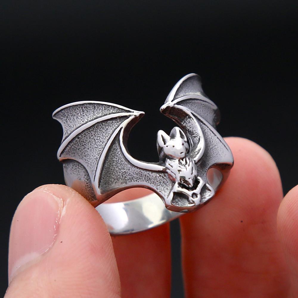 Vintage Simple Bat Ring Stainless Steel Punk Animal Ring For Men Women Biker Unique Amulet Jewelry Gifts Dropshipping