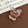 Cloth Red Velvet Bow Hairpin Pearl Tassel Hanfu Hair Clip Sweet Lion Dance Hairpin  Girls