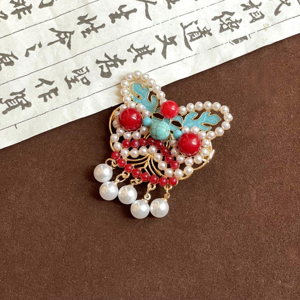 Cloth Red Velvet Bow Hairpin Pearl Tassel Hanfu Hair Clip Sweet Lion Dance Hairpin Girls