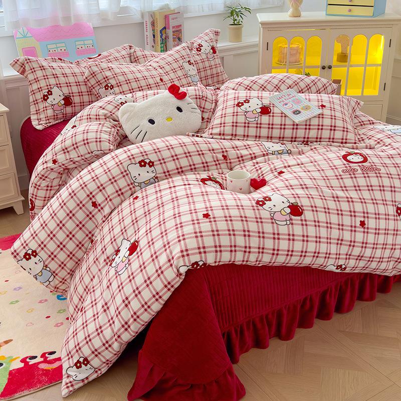 Thickened Milk Fleece Bed Cover Four-Piece Set, Fleece Bed Sheet Quilt Cover, Baby Fleece Three-Piece Set, Bedding