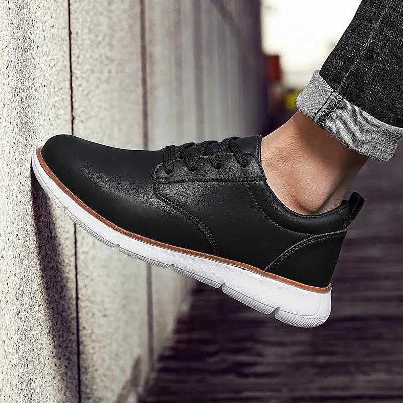 Fashion Size 48 Men Sneakers Brown Leather Business Casual Shoes Low-top Lace-up Soft-soled Driving Shoes Summer Thick-soled Vulcanized