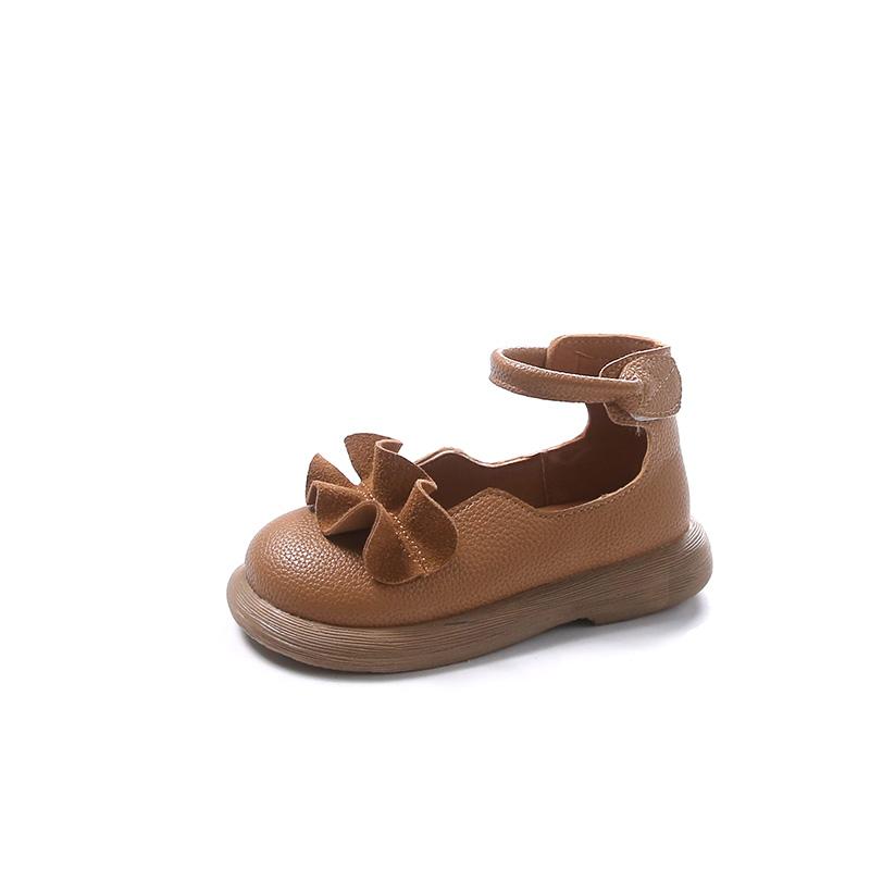 New Girls Princess Leather Shoes Simple Style Children's Pleated Shoes Fashion Causal Kids Versatile Flat Shoes Ankle-strap Soft