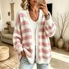Women's Striped Long Sleeve Open Front Cardigan with Pockets, Loose Casual Jacket Outerwear for Everyday Wear