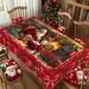 Christmas Vintage Farmhouse Tablecloth with Santa, Reindeer & Xmas Tree Prints. Rectangular & Round Sizes for Xmas/New Year Parties, Kitchen, Indoor &