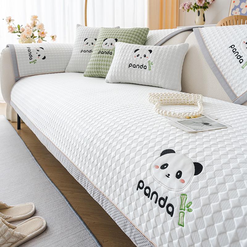 Panda Embroidery Sofa Cushion Cover Seat Cushion  All Seasons Modern Simple Anti-slip Cold Sofa Cover